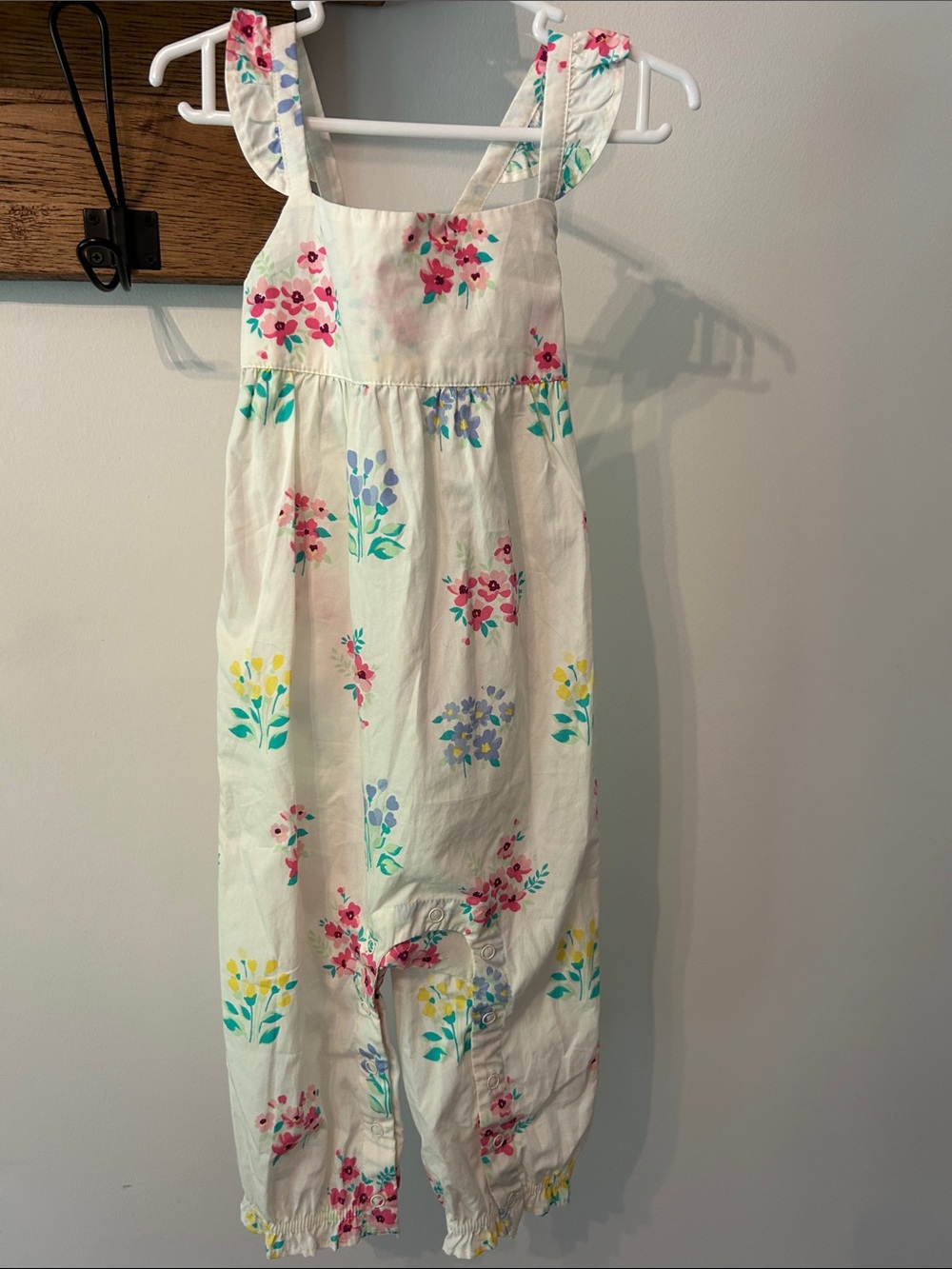 Gymboree Cream Floral Sleeveless Romper with Ruffles